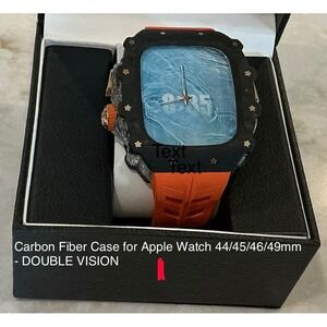Carbon‎ Fiber Apple Watch Case 44/45/46/49mm Orange Band Double Vision